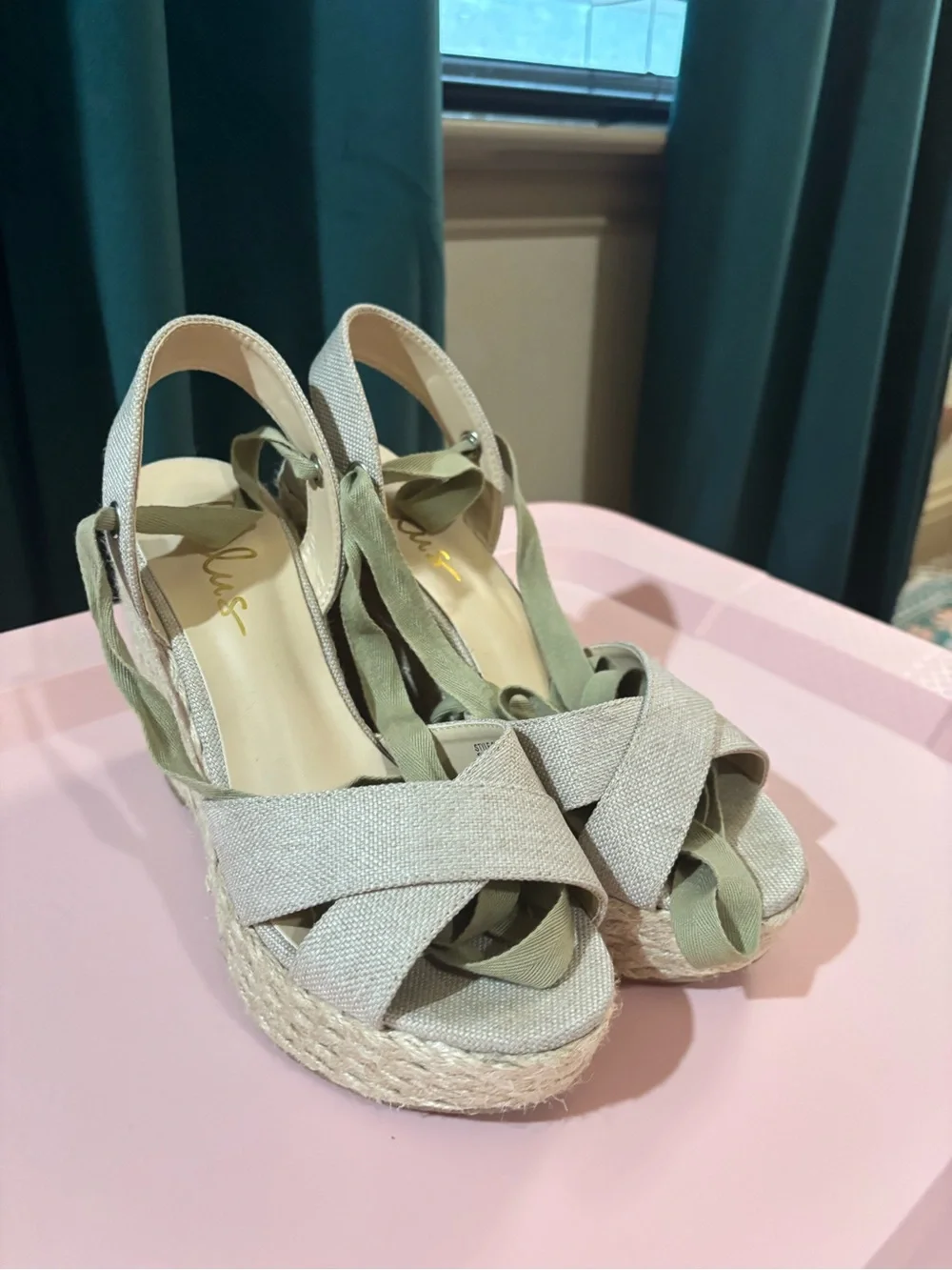 Lulu's Natural Woven Espadrille Wrap Wedge Sandals